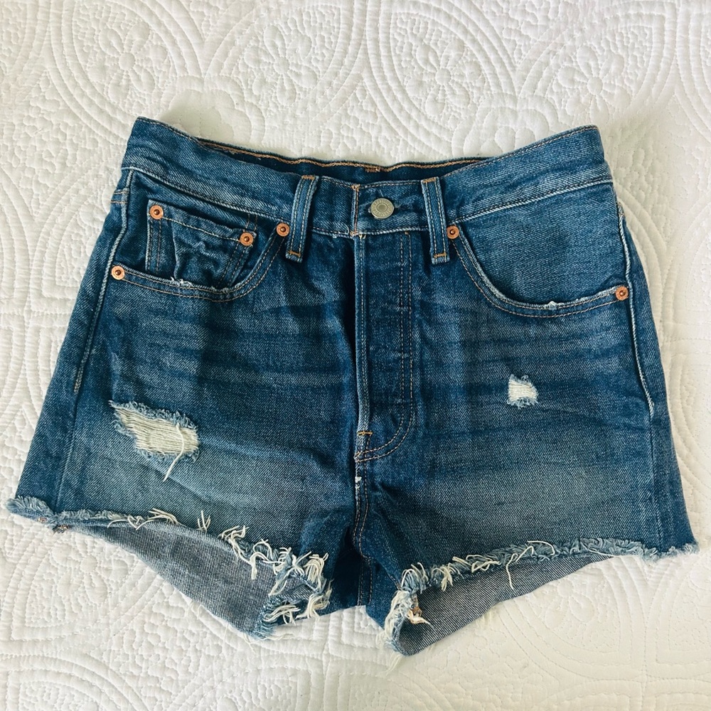 Levi's Dark Blue Distressed Cutoff Jean Shorts